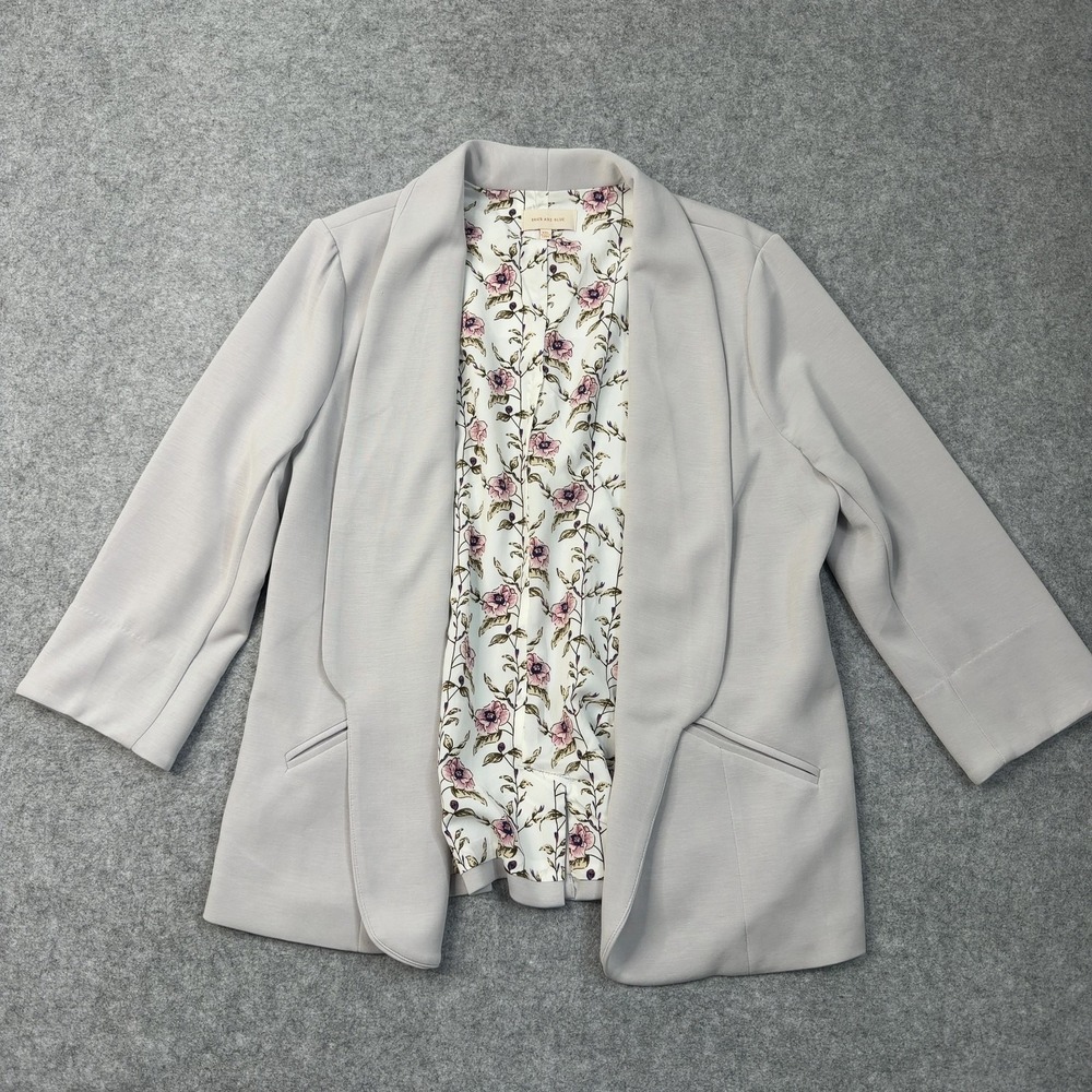 Skies Are Blue Women's Blazer Gray 2X-Large Modal Open Front Floral Lined Knit